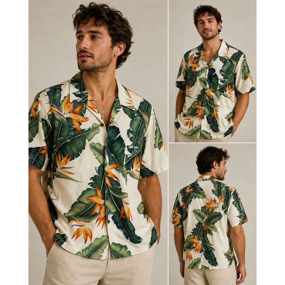 Vintage Bishop St Apparel Bird of Paradise Tropical Hawaiian Shirt Mens Large